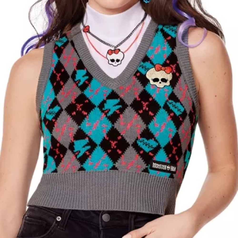 Monster High Spirit Halloween Women S Goth Dark Academia Alumni Sweater Vest NWT